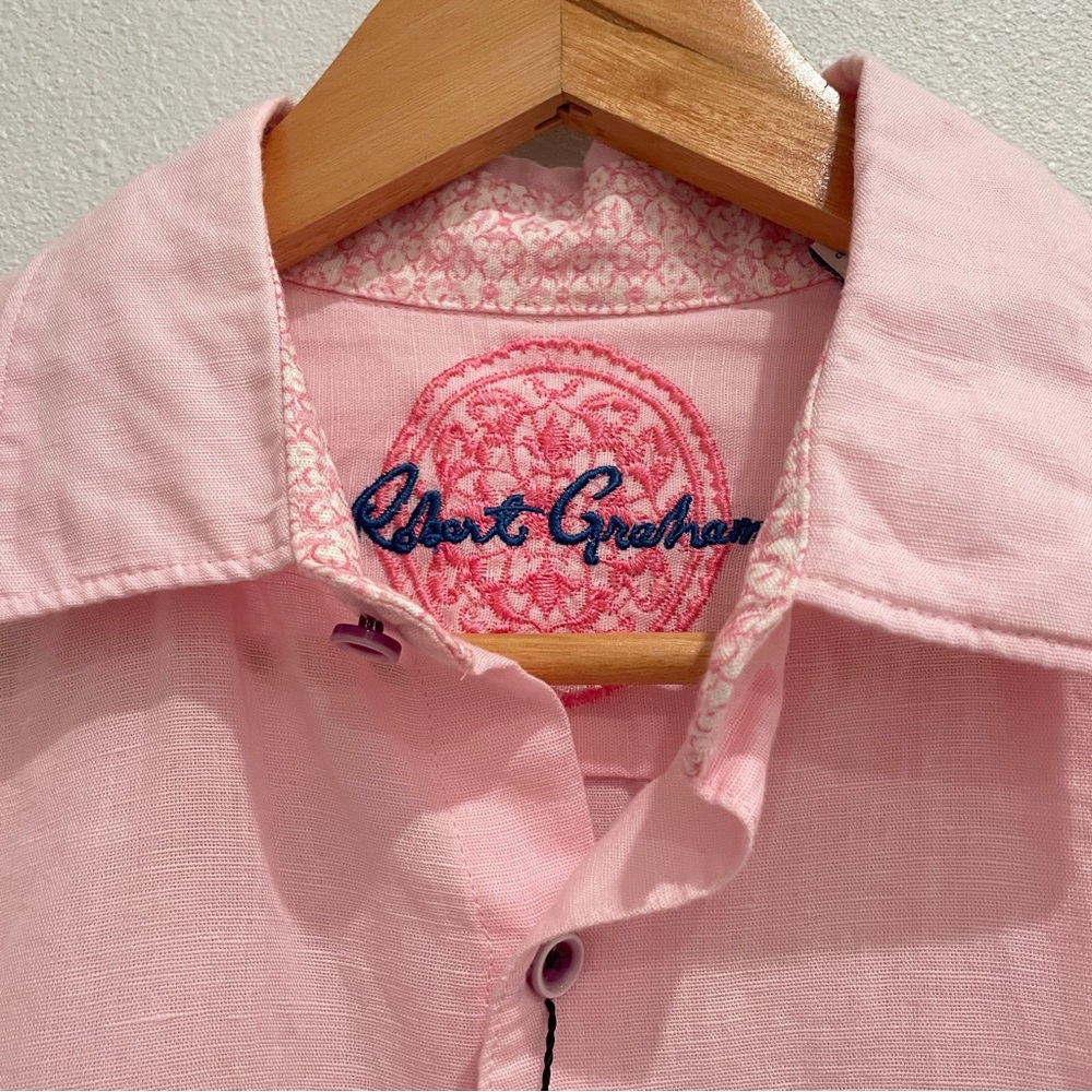 NEW Robert Graham Men's Size S Boris Pink Short Sleeve Button Up Shirt Linen - Picture 3 of 9